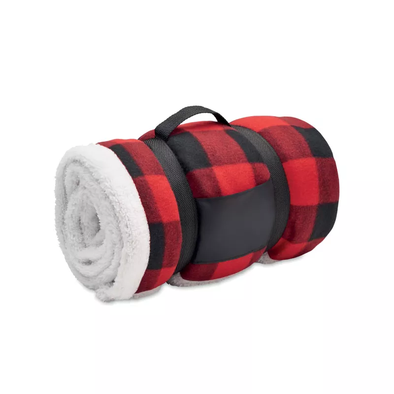 Koc polarowy z podszewką sherpa RPET 180 g/m² SHERMATT - Czerwony (MO2394-05)
