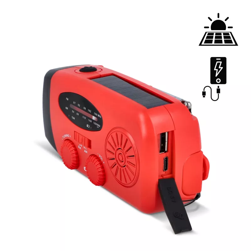 SafeSound Radio awaryjne zasilane energią słoneczną i korbką - czerwony (LT95607-N0021)