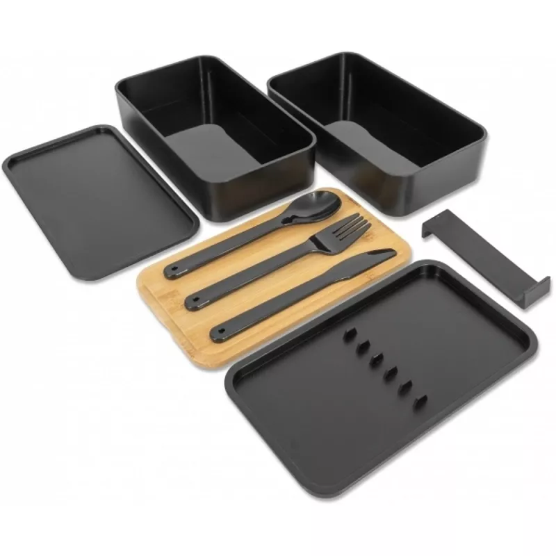 Lunch box 2x600 ml ze sztućcami PESCARA - czarny (253103)