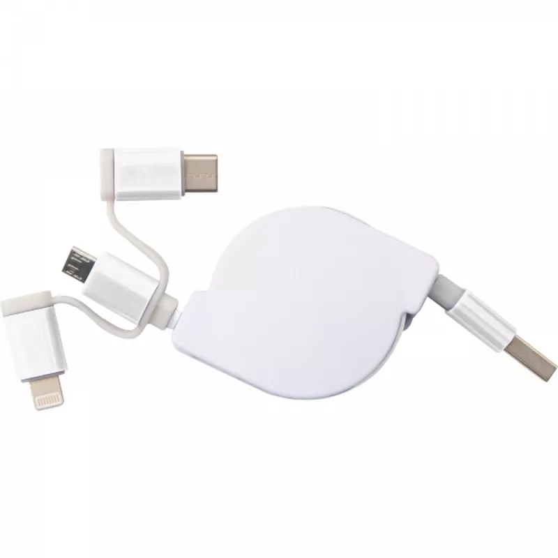 Kabel do ładowania z 3 wtyczkami rozwijany NICO - biały (2165206)