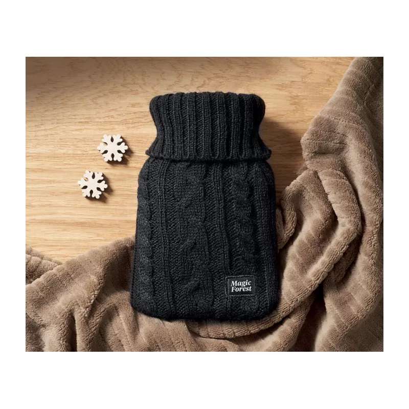 Termofor 400 ml w dzianinowym pokrowcu TOASTY - Czarny (MO2720-03)