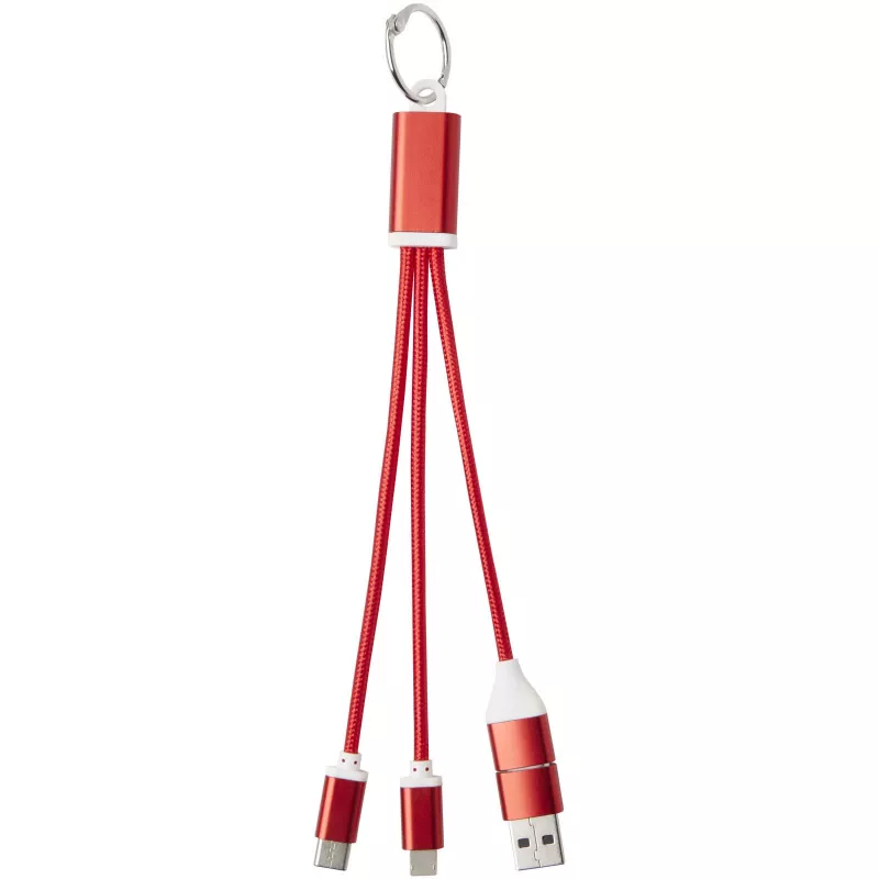 Metal kabel do ładowania 4 w 1 z aluminium z recyklingu z łańcuchem do kluczy - Czerwony (12438221)