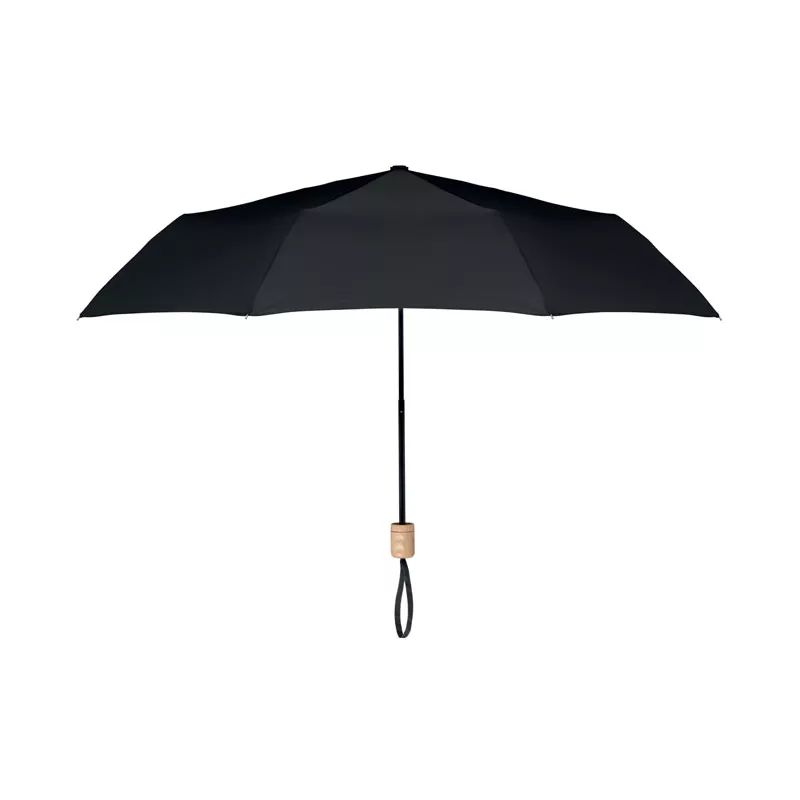 Parasol składany 21" z RPET z drewnianą rączką TRALEE - Czarny (MO9604-03)