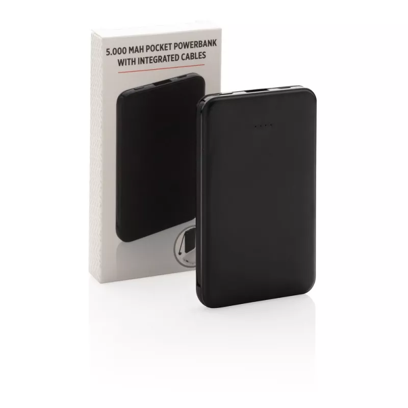 Power bank 5000 mAh, zintegrowany kabel 3 w 1 - czarny (P322.081)