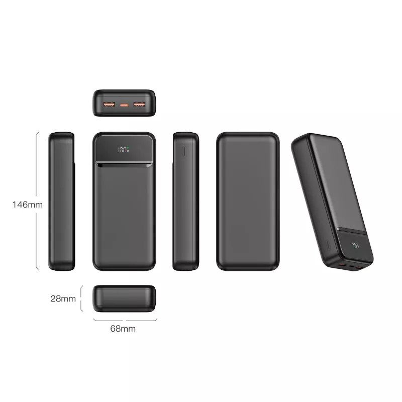 Powerbank Nolu z wyświetlaczem LED 20000 mAh - czarny (LT95519-N0002)