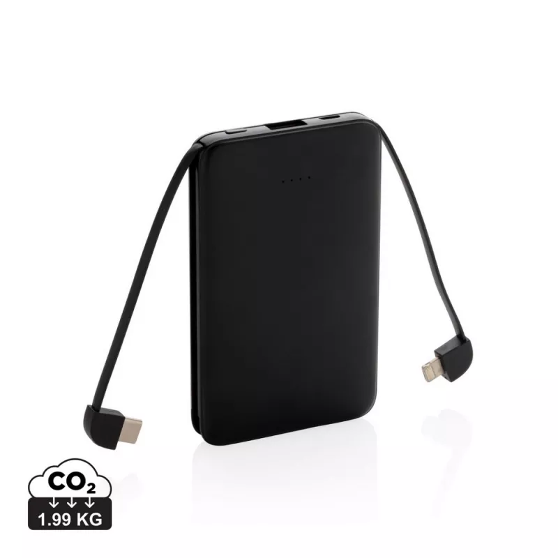 Power bank 5000 mAh, zintegrowany kabel 3 w 1 - czarny (P322.081)