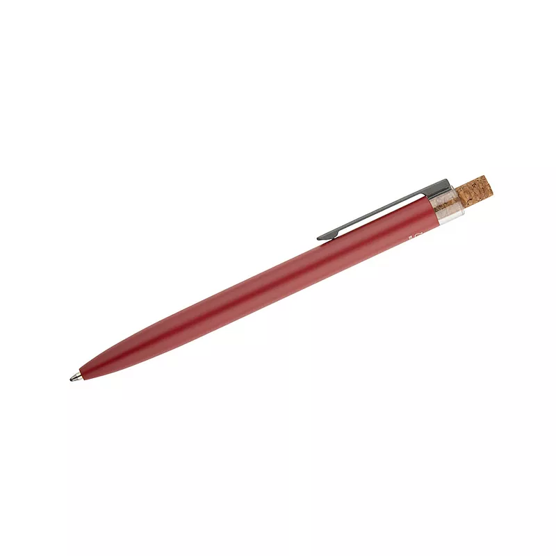 Długopis z recyklingowanego aluminium z korkowym przyciskiem KORIN - czerwony (19742-04)