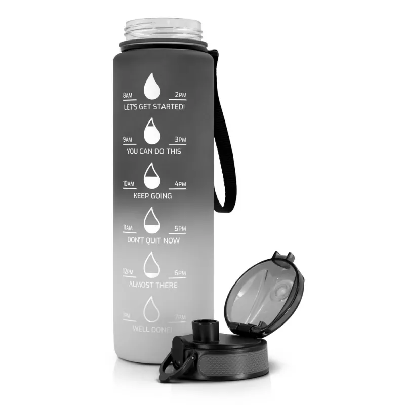Butelka sportowa 1000 ml Air Gifts z miarką motywacyjną | Kayleigh - szary (V2144-19)