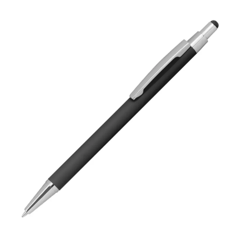 Długopis metalowy gumowany z touch penem - czarny (1096403)
