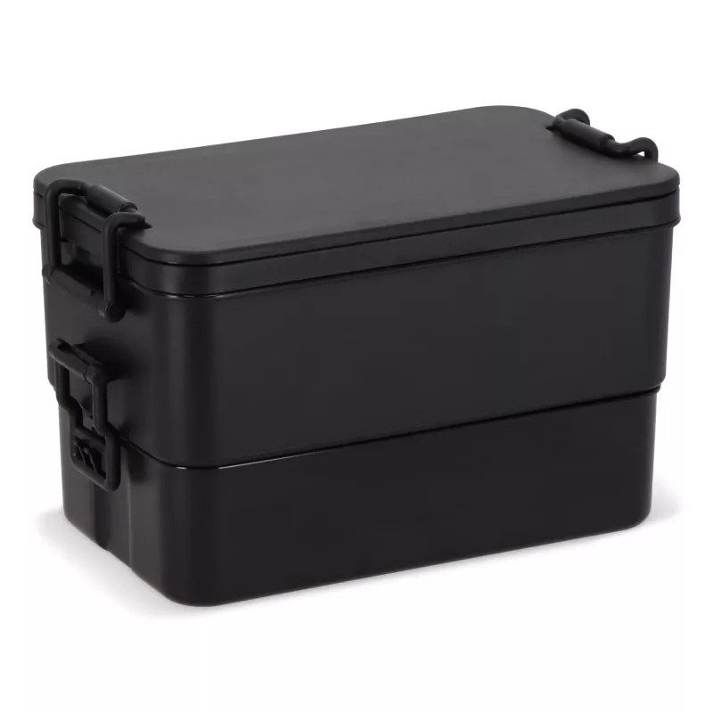 Dwupoziomowe pudełko na lunch z sztućcami - czarny (LT90426-N0002)