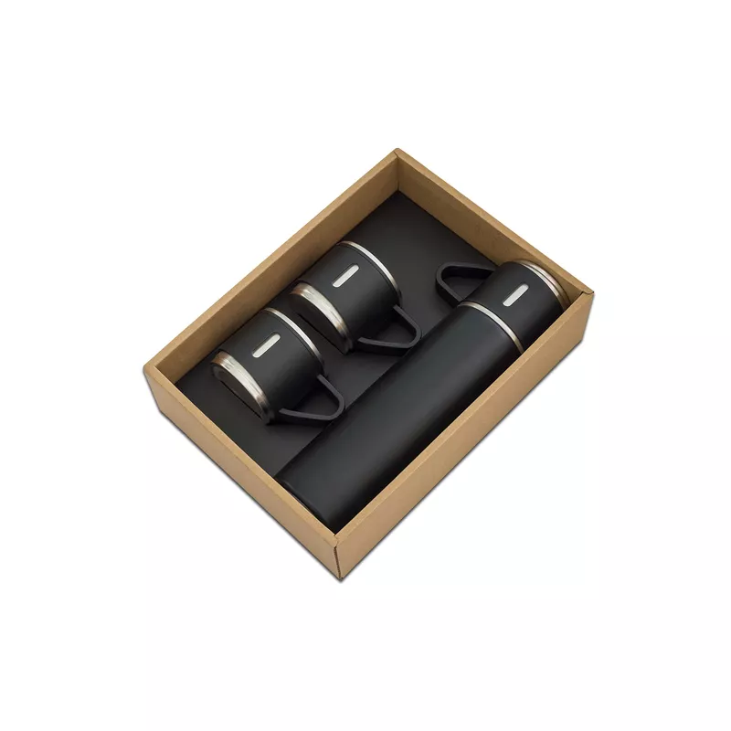 Termos reklamowy 500 ml z kubkami w pudełku Attu  - czarny (R08217.02)