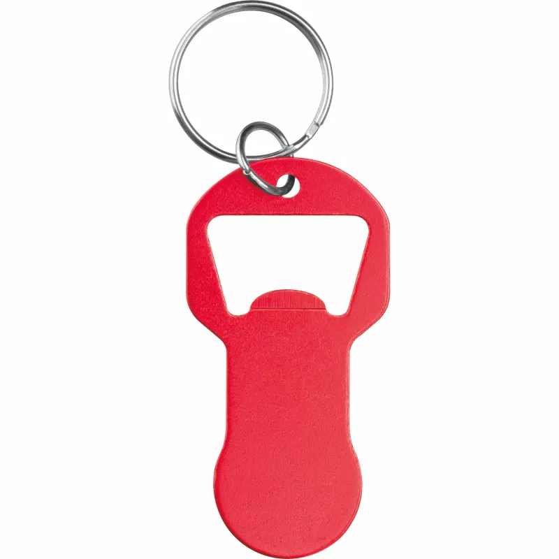 Brelok z otwieraczem do butelek i żetonem do wózka z aluminium z recyklingu OLIWIER - czerwony (9544505)