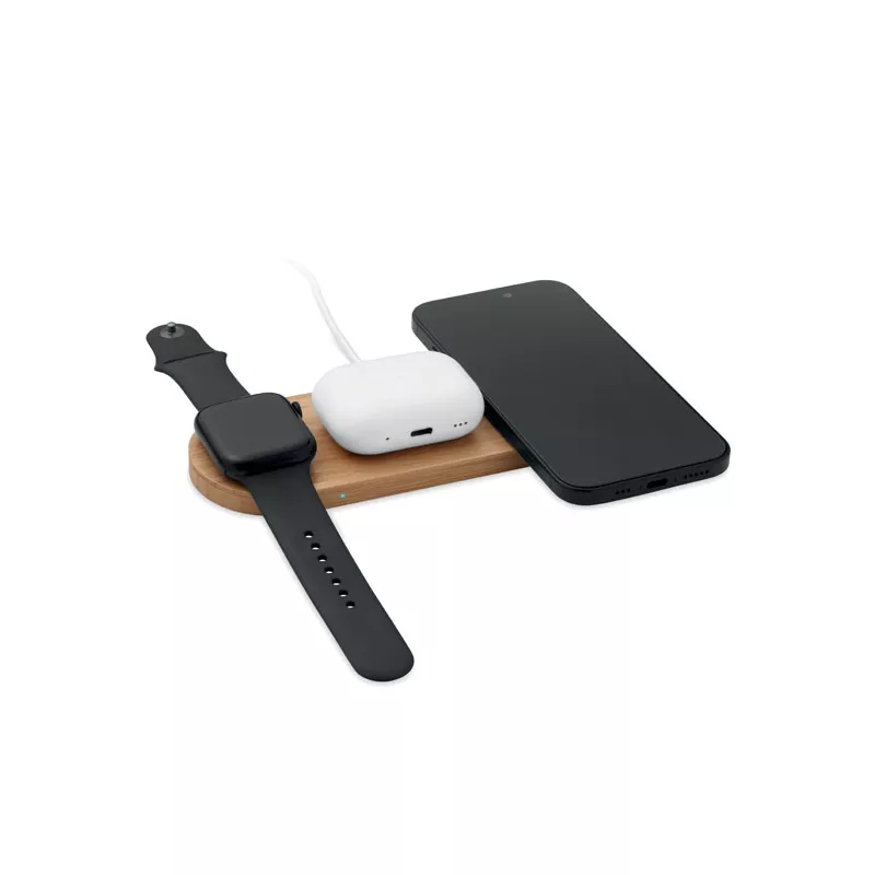 Stacja ładująca 3 w 1 15W w bambusowym etui RECPAD - Drewna (MO2729-40)