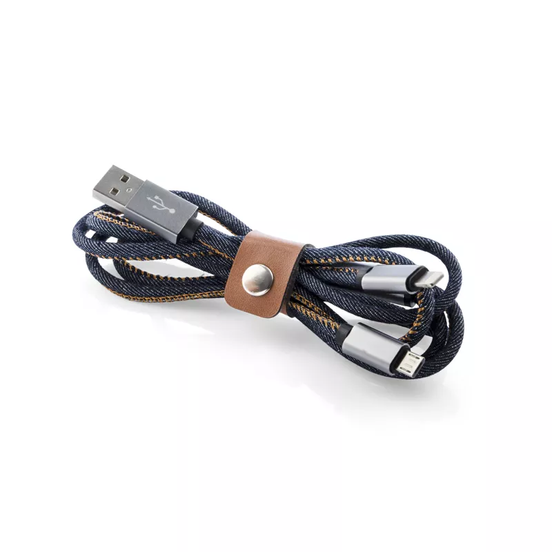 Kabel USB 2 w 1 JEANS - granatowy (09070)
