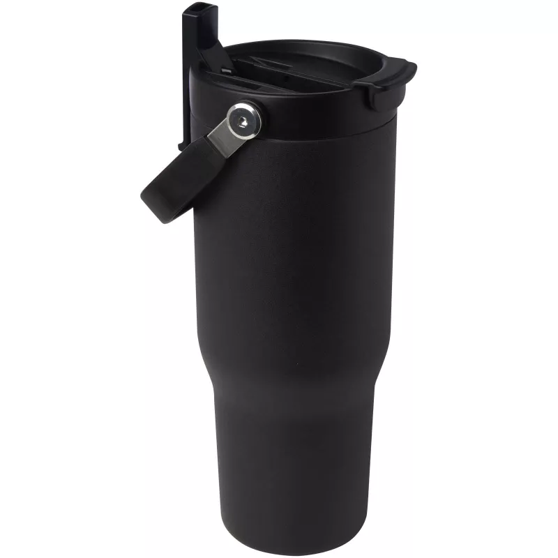 Kubek Bronx o pojemności 900 ml, z izolacją próżniową, wykonany ze recyklingowanej stali nierdzewnej z certyfikatem RCS i z miedzi, z wielofukncyjną zakrętką - Czarny (10086490)