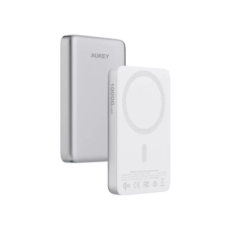 Magnetyczny, bezprzewodowy power bank 10000 mAh Aukey - srebrny (VAM12-32)