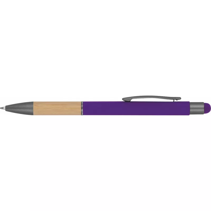 Długopis metalowy z uchwytem z bambusa i touch penem - fioletowy (1358112)