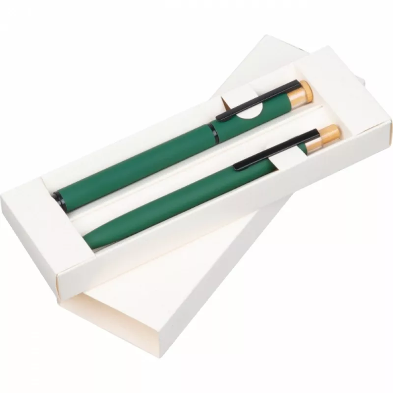 Zestaw piśmienny długopis i pióro kulkowe z aluminium z recyklingu RAFFAELE - ciemnozielony (1470699)