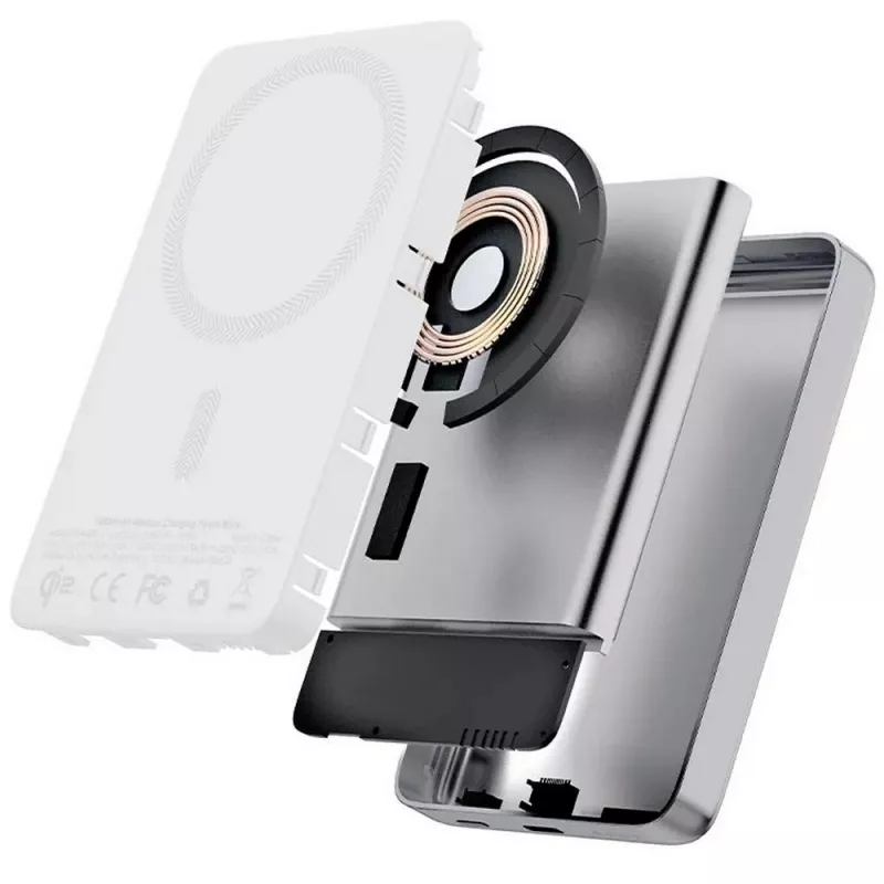 Magnetyczny, bezprzewodowy power bank 10000 mAh Aukey - srebrny (VAM12-32)