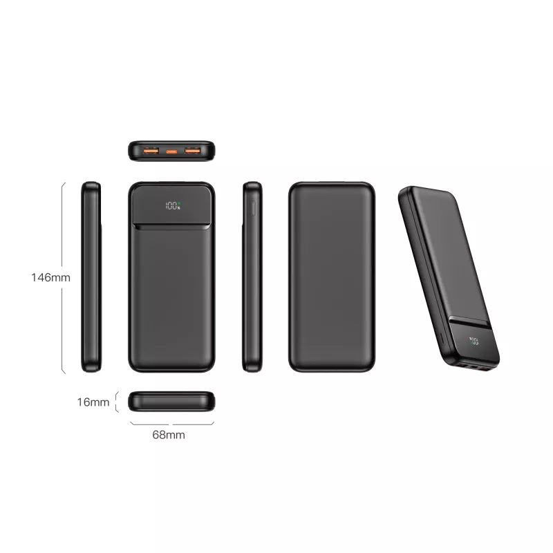 Powerbank Nolu z wyświetlaczem LED 10 000 mAh - czarny (LT95518-N0002)