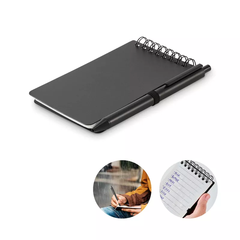 Notes wodoodporny z długopisem 50 kartek w linię KIT - Czarny (MO2889-03)