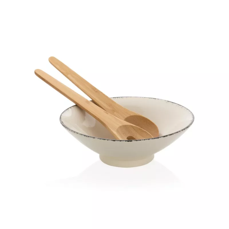 Miska do sałatki Ukiyo, bambusowe sztućce - biały, czarny (P263.091)