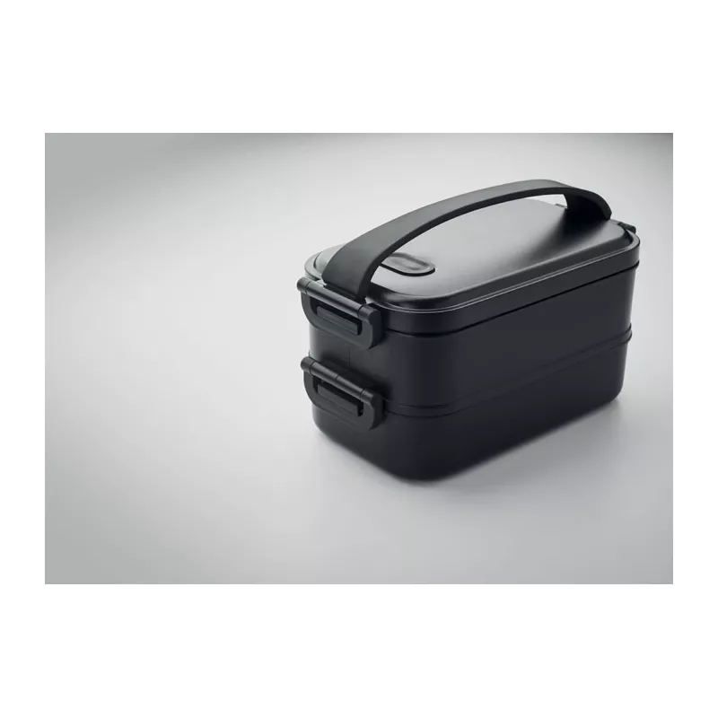 Lunchbox dwupoziomowy 2x800 ml z klamrami IDOLUNCH - Czarny (MO2119-03)