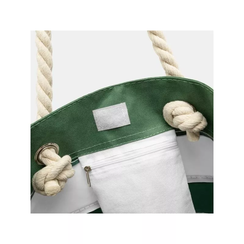 Zielono-biała torba plażowa w paski z własnym nadrukiem reklamowym