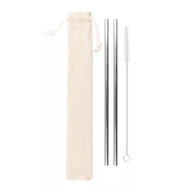 Zestaw słomek wielokrotnego użytku, 2 szt. z czyścikiem - srebrny (V8803-32)