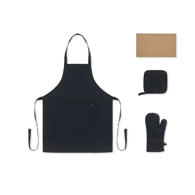 Fartuch z rękawicą i łapką 180 g/m² GALA SET - Czarny (MO3171-03)