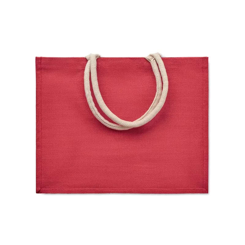 Torba jutowa laminowana z bawełnianymi uchwytami AURA - Czerwony (MO6443-05)