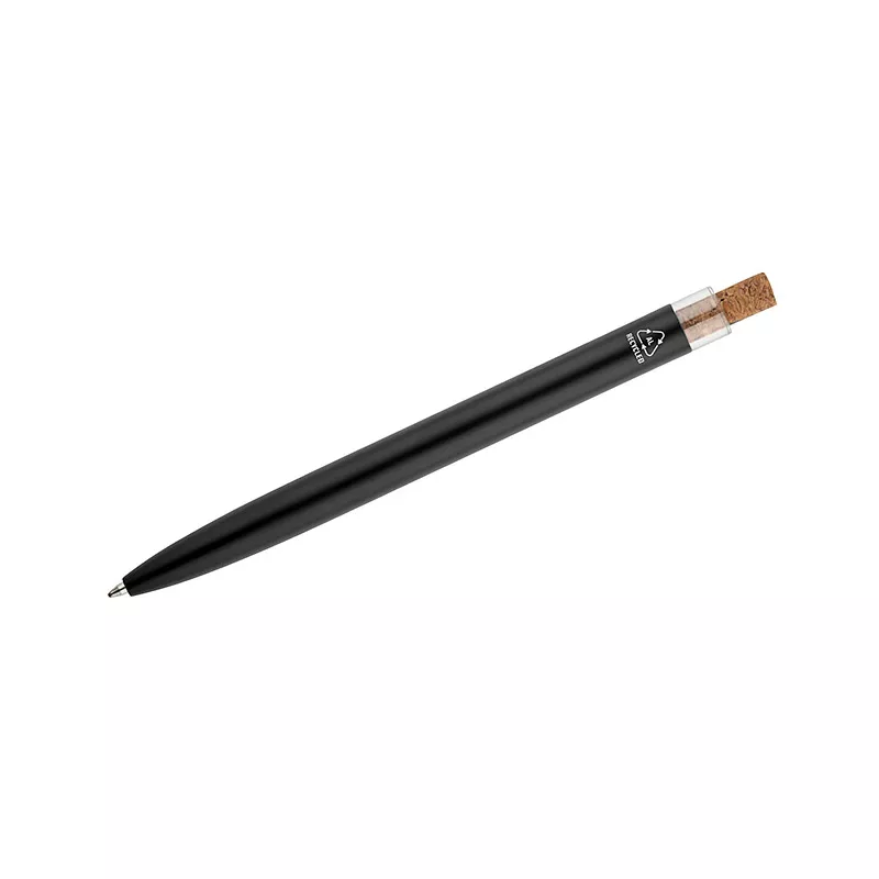 Długopis z recyklingowanego aluminium z korkowym przyciskiem KORIN - czarny (19742-02)
