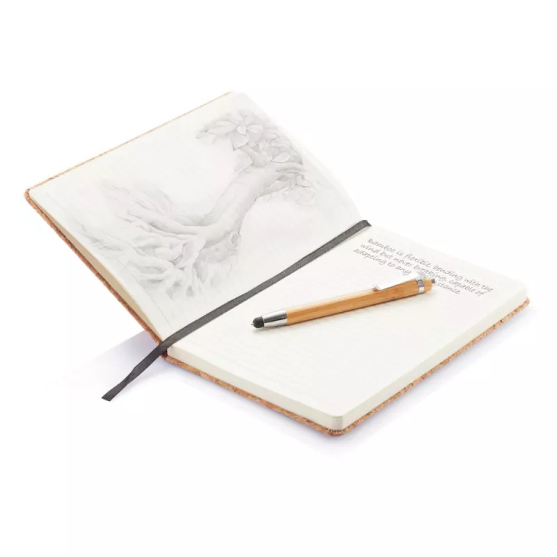 Korkowy notatnik A5, długopis, touch pen - brązowy (P773.779)