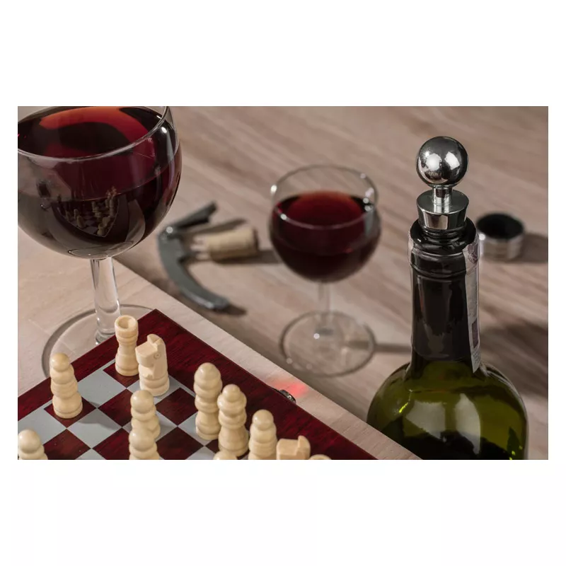 Zestaw do wina z szachami TREBB - brązowy (17552)