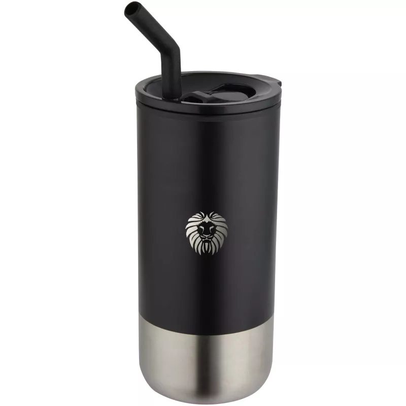 Grayson izolowany kubek z certyfikatem RCS z recyklingu o pojemności 480 ml z silikonową słomką - Czarny (10091890)