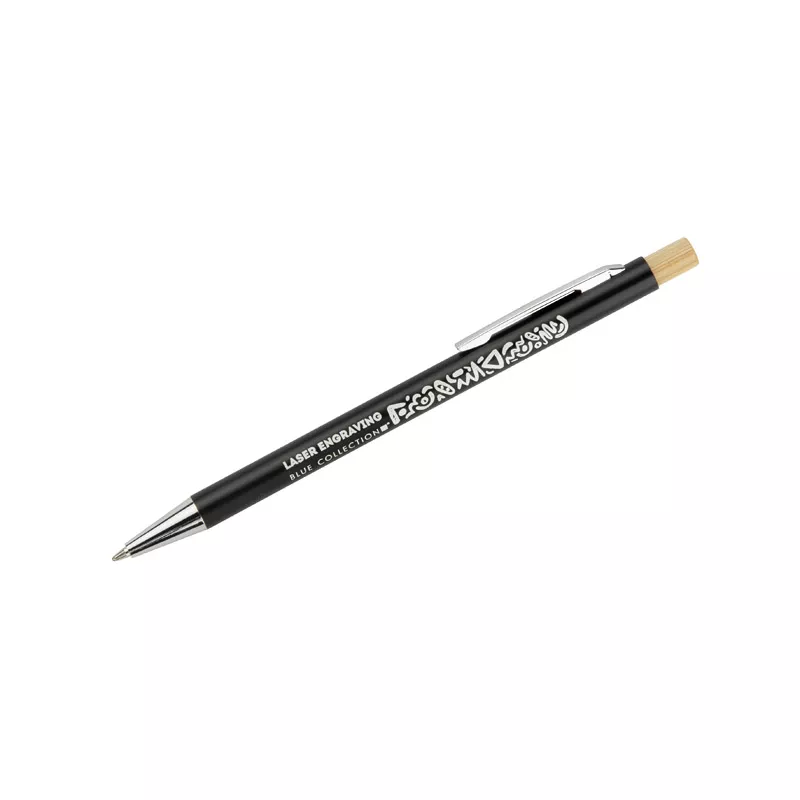 Długopis metalowy z bambusowym przyciskiem KIVO - czarny (19732-02)