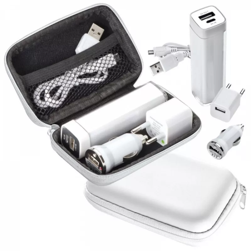 Zestaw podróżny power bank 2200 mAh i wtyczki EXETER - biały (008106)