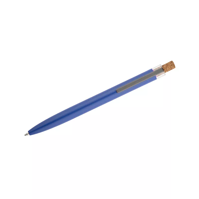 Długopis z recyklingowanego aluminium z korkowym przyciskiem KORIN - granatowy (19742-06)