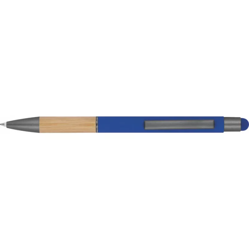 Długopis metalowy z uchwytem z bambusa i touch penem - niebieski (1358104)