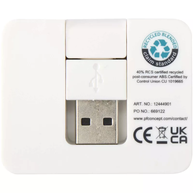 Gaia 4-portowy hub USB z wyjściem USB-A i typu C oraz podwójnym wejściem — wykonany z tworzyw sztucznych pochodzących z recyklingu - Biały (12444901)