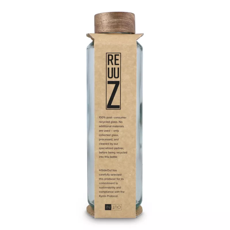 Butelka InSideOut z recyklingowanego szkła ReuuZ z drewnianym korkiem 650 ml - transparentny (LT57013-N0004)