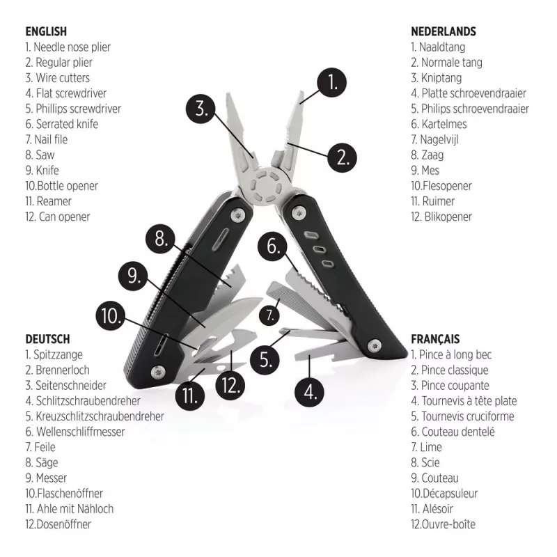 Narzędzie wielofunkcyjne Solid, 12 el. - czarny (P221.351)