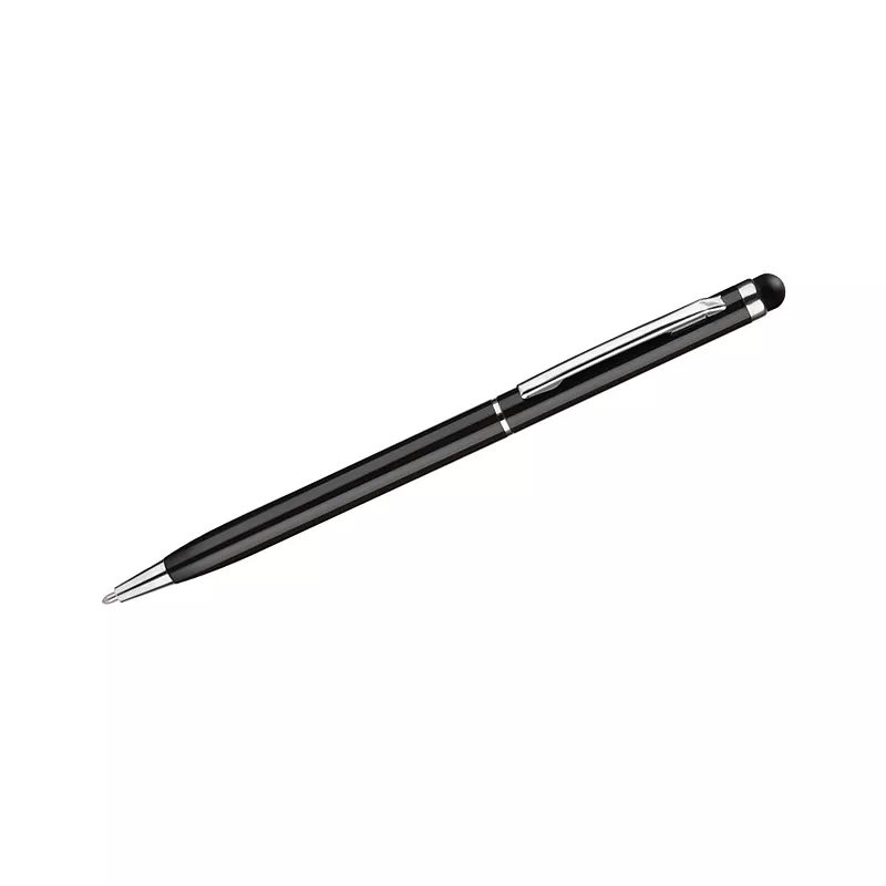 Cienki metalowy długopis reklamowy z touch penem TIN 2 - czarny (19610-02)