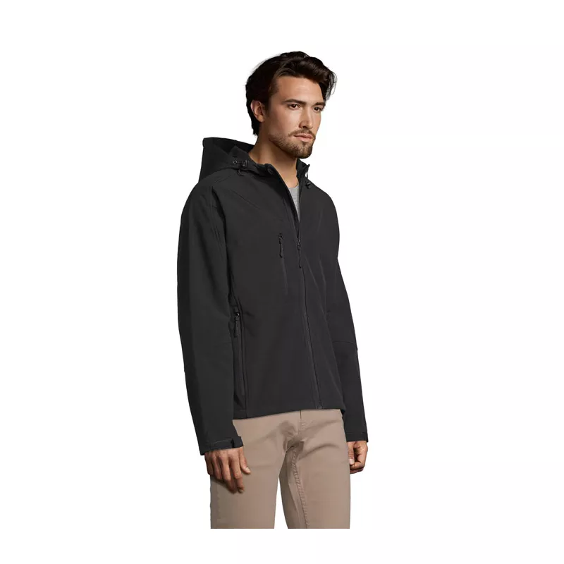 Softshell męski z kapturem 340 g/m² Sol's REPLAY MEN - Czarny (S46602-BK)