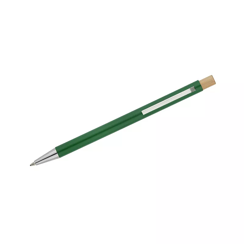 Długopis metalowy z bambusowym przyciskiem KIVO - zielony (19732-05)