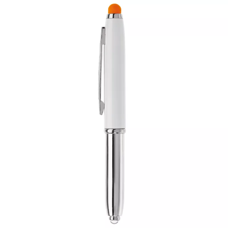 Długopis Stylus Shine z touch penem i z latarką - biało / pomarańczowy (LT87794-N0126)