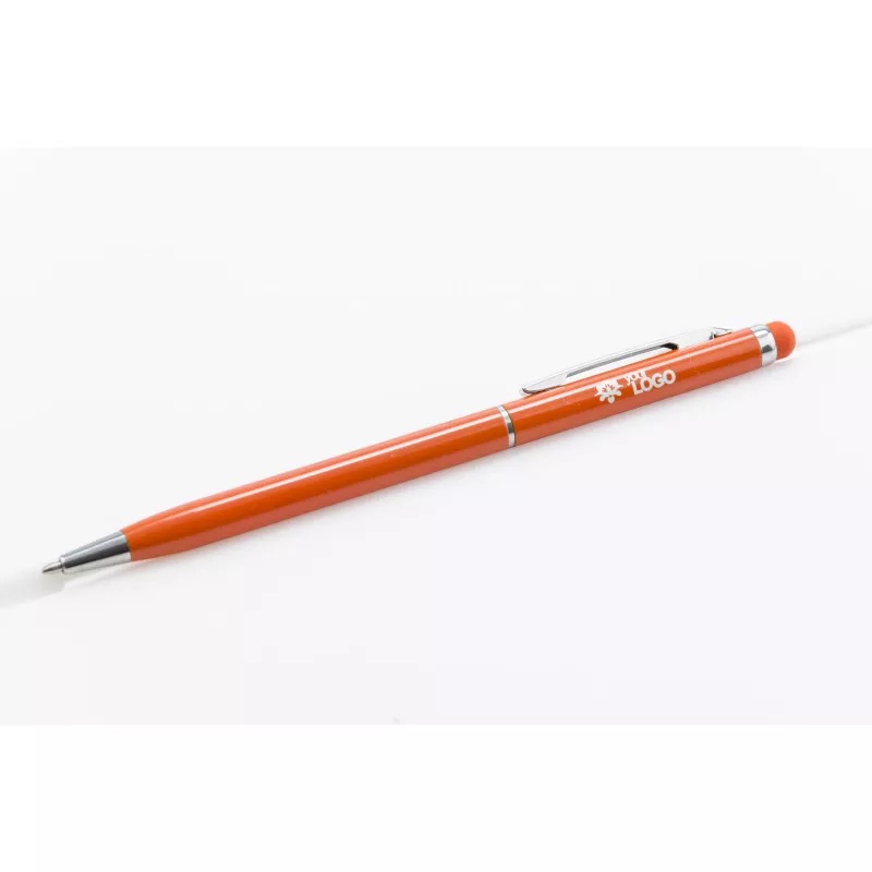 Cienki metalowy długopis reklamowy z touch penem TIN 2 - pomarańczowy (19610-07)