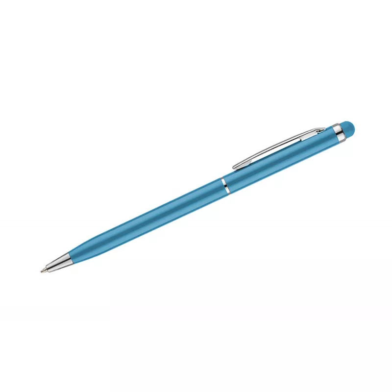 Cienki metalowy długopis reklamowy z touch penem TIN 2 - błękitny (19610-08)