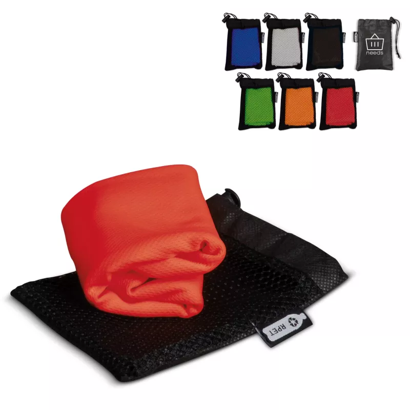 Ręcznik chłodzący z plastiku z recyklingu - czarno / czerwony (LT91204-N0221)
