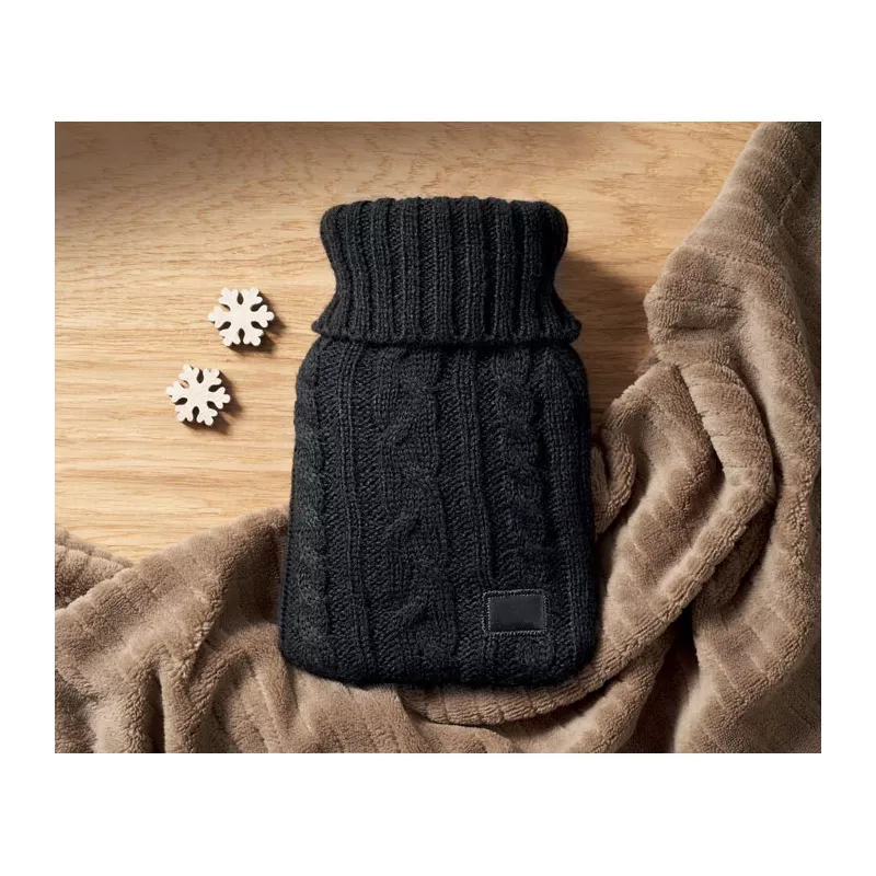 Termofor 400 ml w dzianinowym pokrowcu TOASTY - Czarny (MO2720-03)